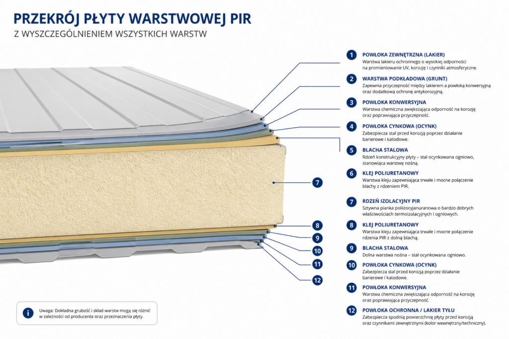 Płyta warstwowa PIR przekrój