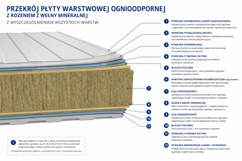 Płyta warstwowa ognioodporna z rdzeniem z wełny